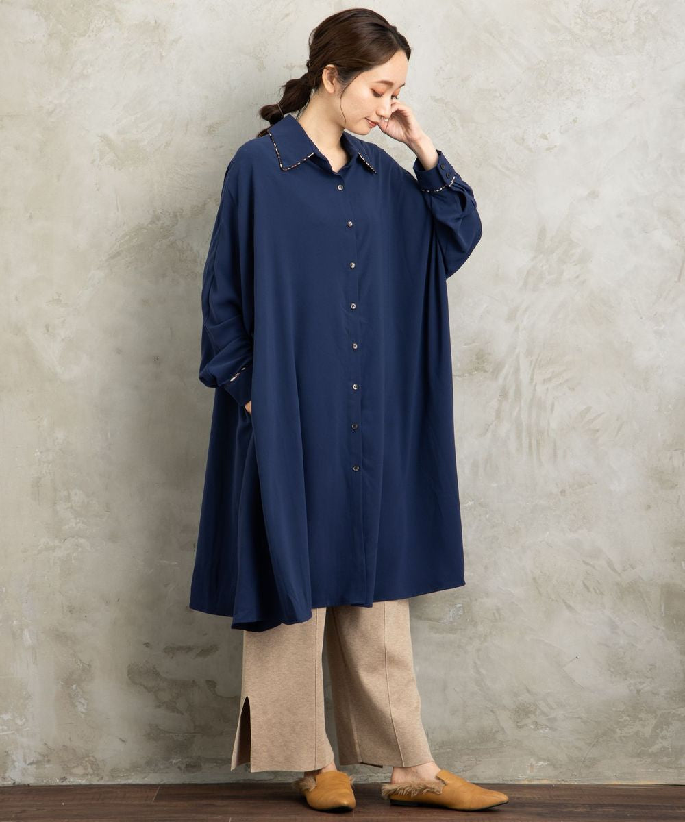 【web限定】【大きいサイズ】 21号(6L～) MAT FASHION ヒョウ柄パイピングコードシャツワンピース - マインドウインド公式オンラインストア